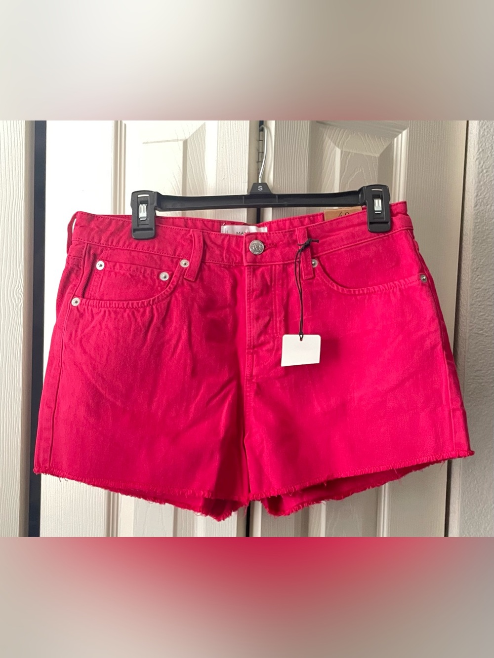 Mango Bright Redhot Denim Cutoff Shorts